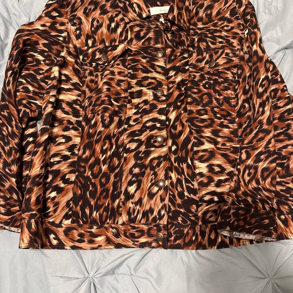 Lucy & Laurel  Women's Linen Leopard Jacket Sz 3x